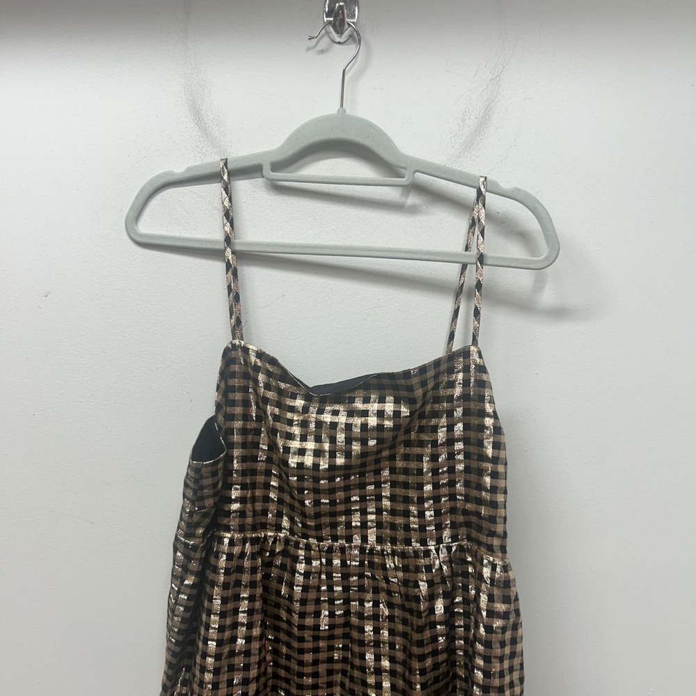 J.Crew Lurex Metallic Gingham Tiered Mini Dress Black 16 party picnic preppy - Picture 5 of 11